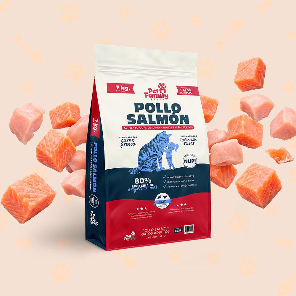 Alimento Pet Family pollo y salmón para gatos adultos esterilizados