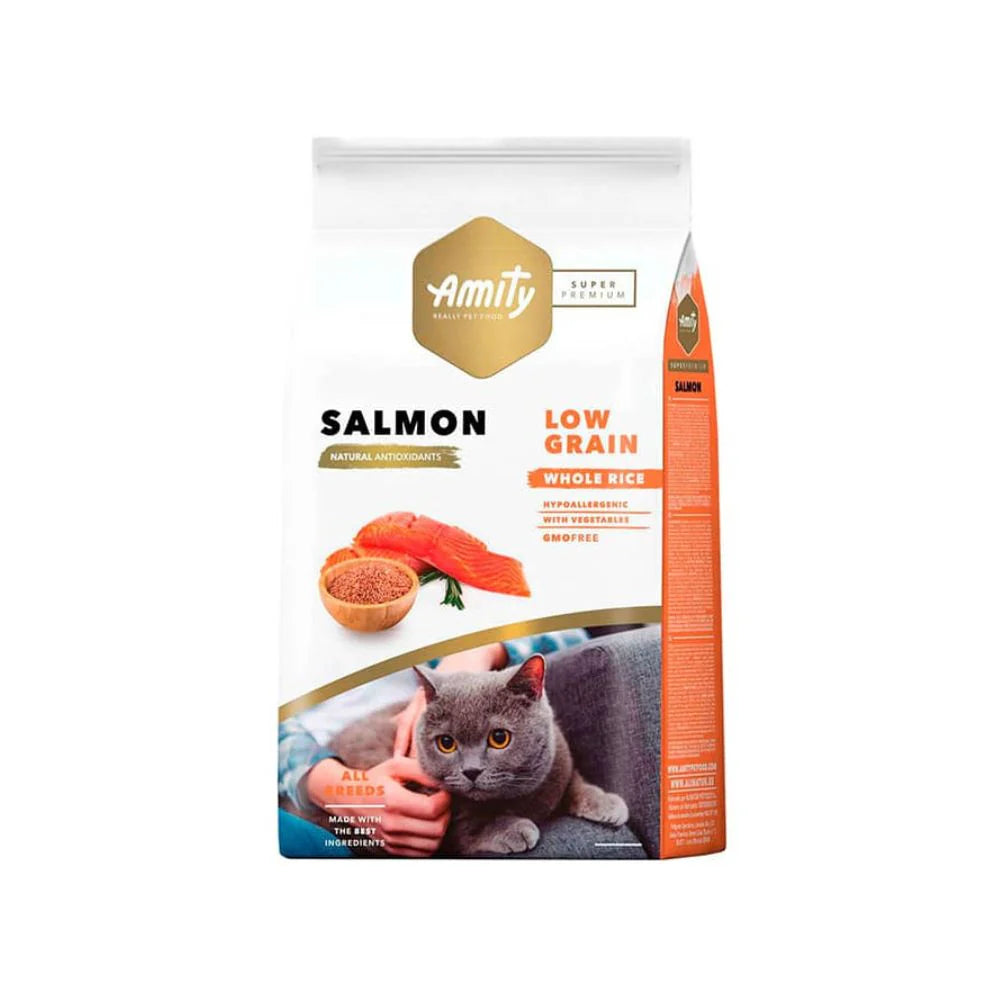 Amity Low Grain Salmón alimento premium para gatos adultos 7 kg