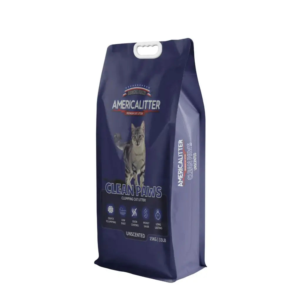 Arena Sanitaria AmericaLitter Clean Paws 15 kg – Control de Olores disponible en norpets-tienda.cl
