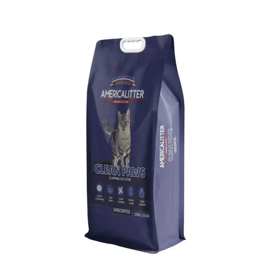Arena Sanitaria AmericaLitter Clean Paws 15 kg – Control de Olores disponible en norpets-tienda.cl