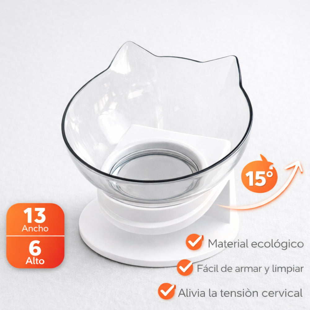 Comedero inclinado 15 grados para gatos y perros pequeños que protege la cervical al comer