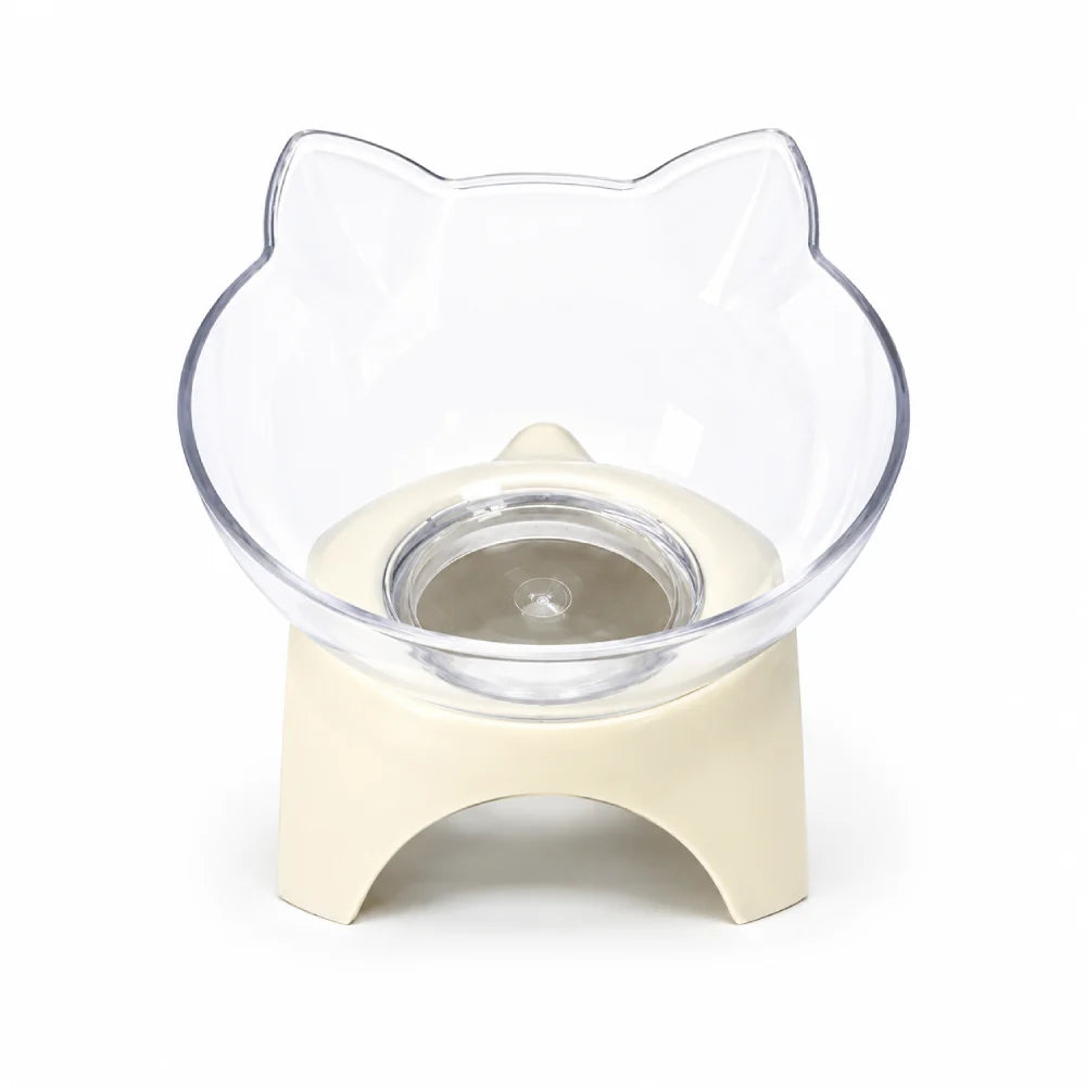 Comedero inclinado 15° para gatos con diseño en forma de cabeza de gato, bowl transparente