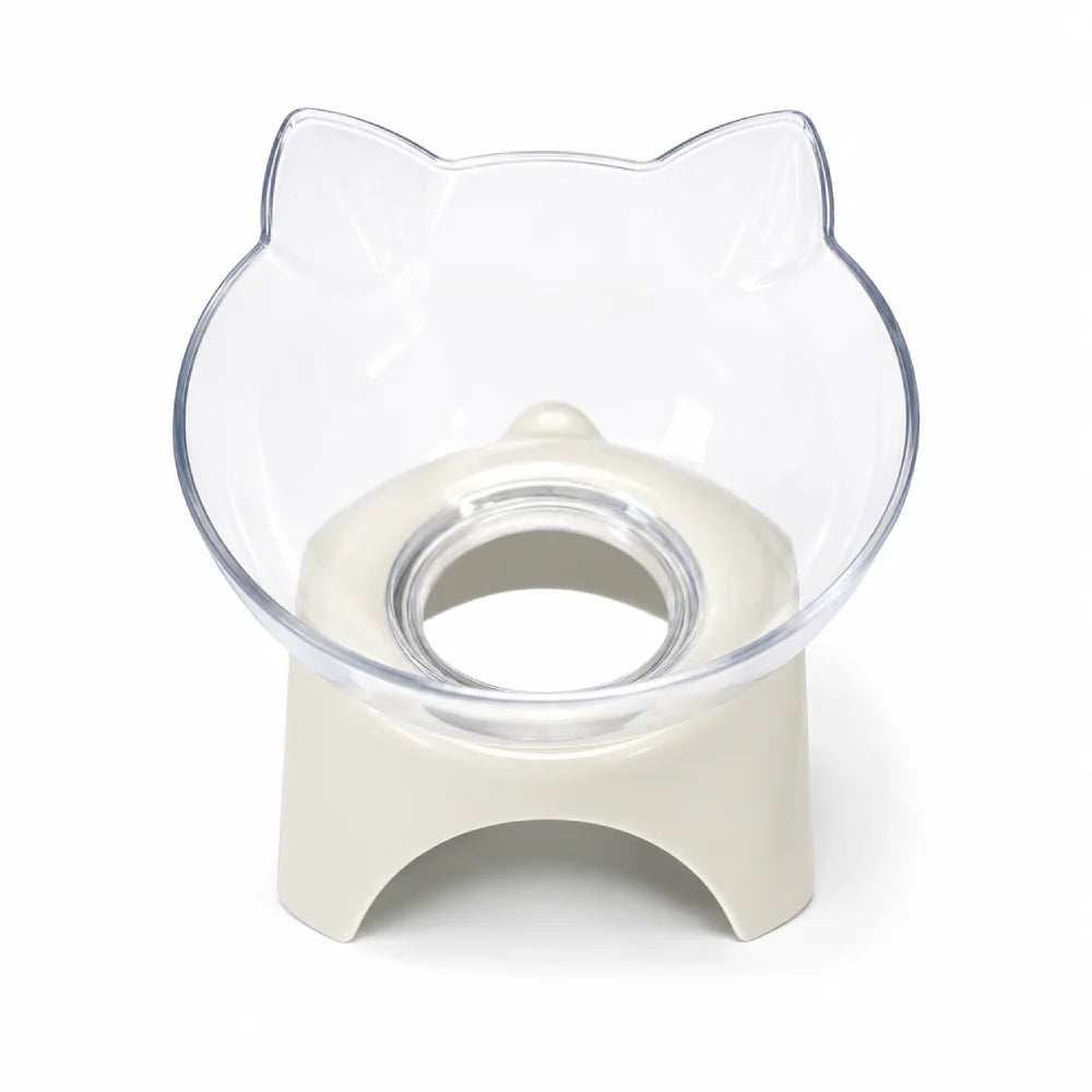 Vista superior del comedero inclinado para gatos mostrando el ángulo ergonómico de 15 grados
