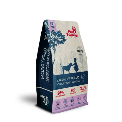 Alimento premium para perros PetFamily Vacuno y Pollo 15 kg para perros adultos en Chile