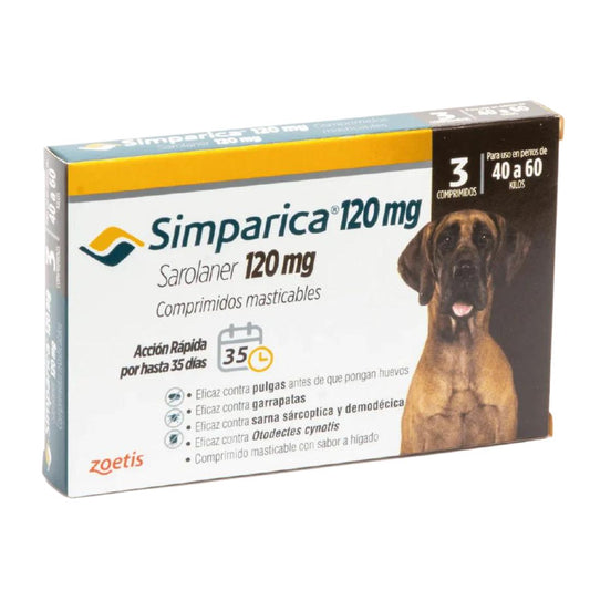 SIMPARICA 120 MG 3 COMPRIMIDOS 40 A 60 KG