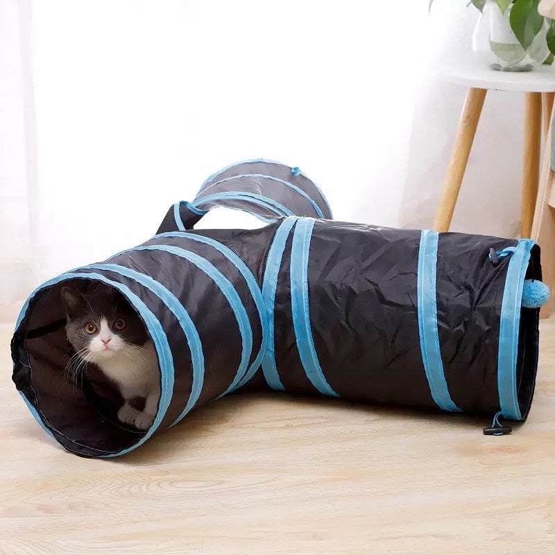 Túnel Plegable Para Gatos Azul - Juguete Interactivo Plegable Para Que Tu Mascota Se Divierta Y Explore